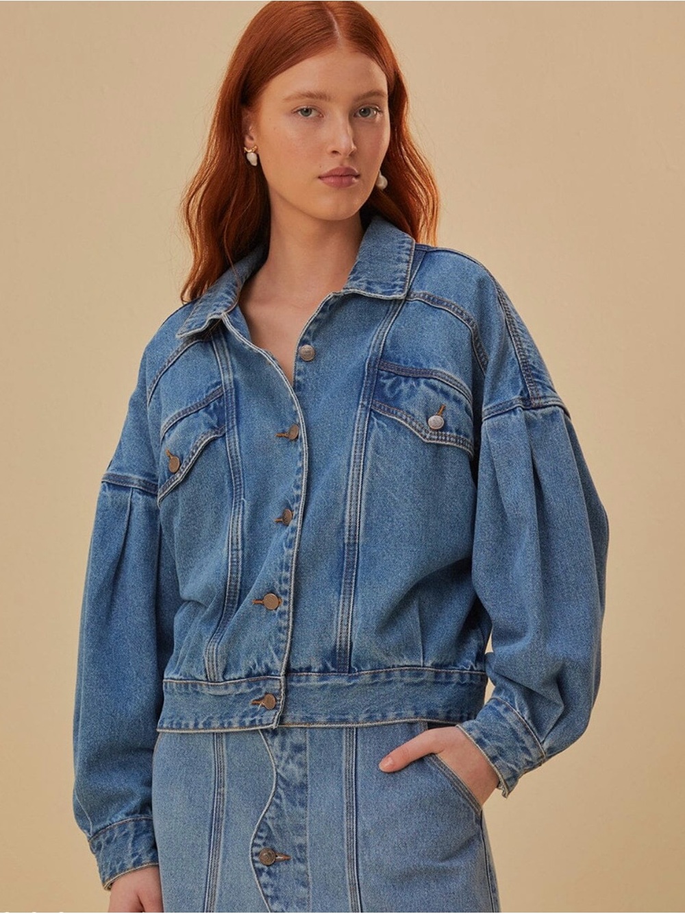 FARM Rio Cotton Blue Denim Bomber Vintage Style Size Medium